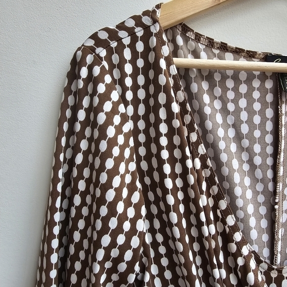Cartise Dress Fit and Flare Fitted Brown and White Polkadot Dress, Size Medium - Picture 4 of 11